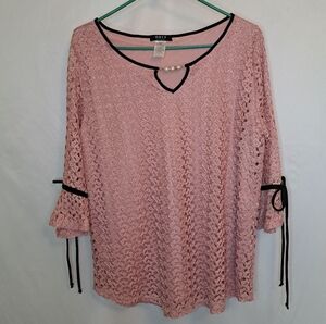 Onyx Women's Pink Lace Blouse with Black Accents Size XL #181